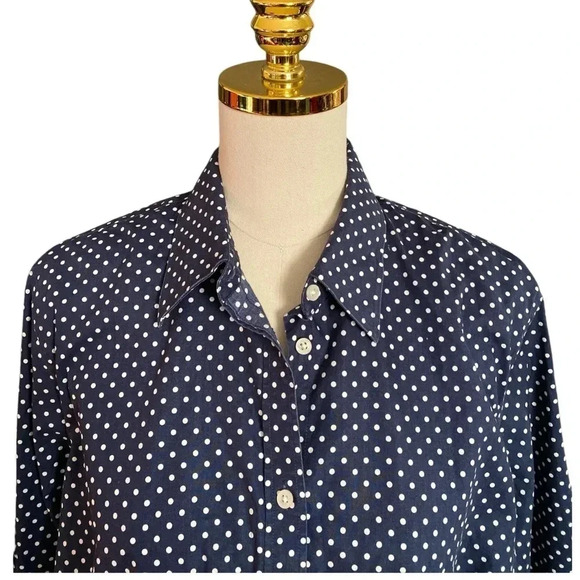 LAUREN RALPH LAUREN Navy/White Polka Dot Non Iron Button Up Cotton Shirt Size 1X - Picture 7 of 10